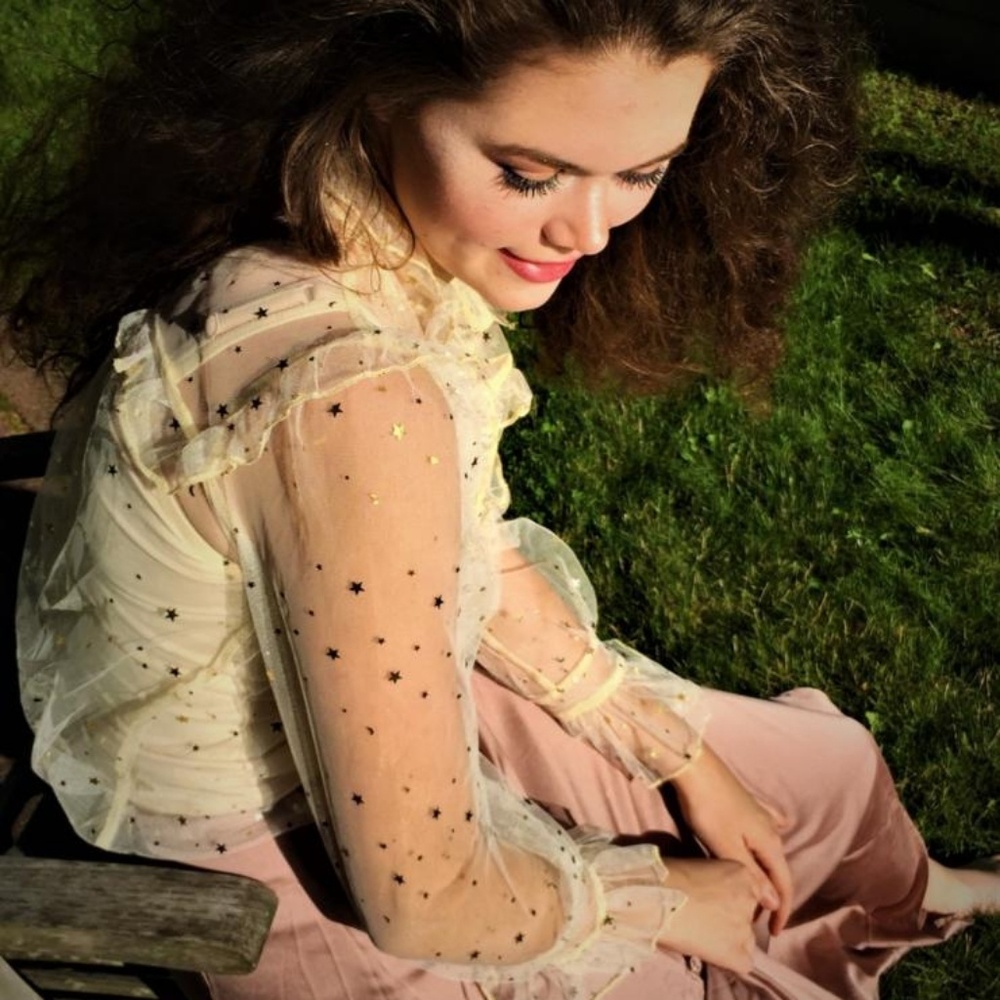 Crow Cloth Champagne Stars Mesh Frill Blouse